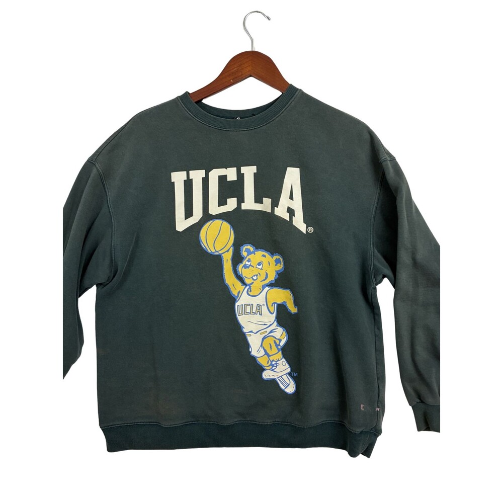 UCLA Bruins Bear Graphic Crewneck Sweatshirt Green Fleece Pullover Adult M 23x26